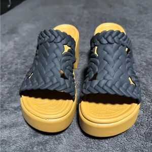 Black and Yellow Braided Slide Sandals